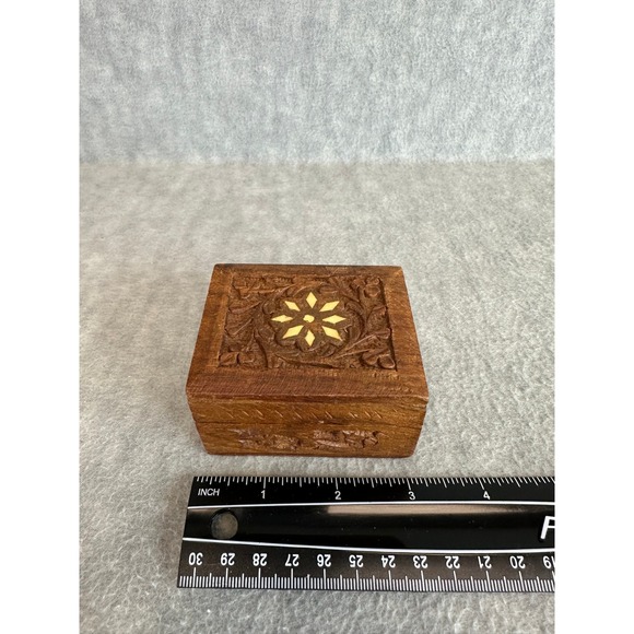 Hand Carved Wooden Jewelry Box Trinket Keepsake Small Box Primitive Rustic India - Picture 12 of 15